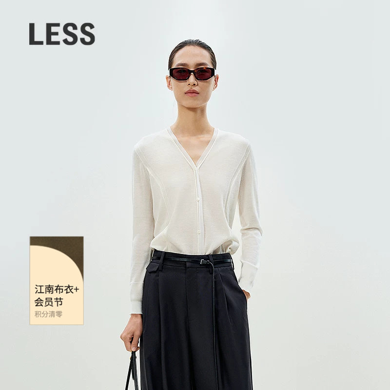 LESS春V领开襟优雅知性毛衫时尚舒适含羊绒拼接针织衫女2P33