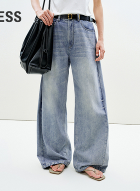 LESS夏土耳其棉水洗宽松简约舒适通勤阔腿牛仔裤子女2P4E13680