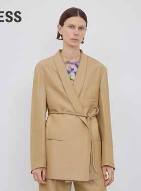 LESS春秋绵羊毛西装女绑带收腰青果领西服外套2N8711570