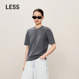 女圆领绵羊毛短款 正肩上衣含羊绒2O8311740 针织衫 LESS套头短袖