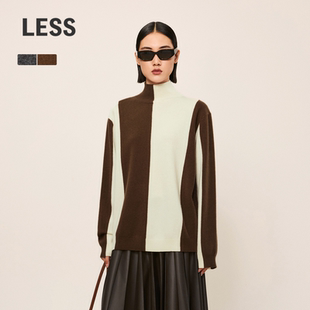 LESS冬季 女休闲拼接套头毛衣2N0311650 绵羊毛针织衫