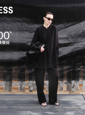 LESS春夏设计感简约中腰西裤女桑蚕真丝素缎直筒休闲裤2O4E13570