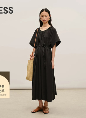 【商场同款】LESS2026夏新通勤简约收腰系带短袖连衣裙2Q6G15110
