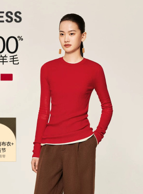 LESS圆领新年红色薄毛衫女羊毛修身套头内搭打底针织衫2OB313840