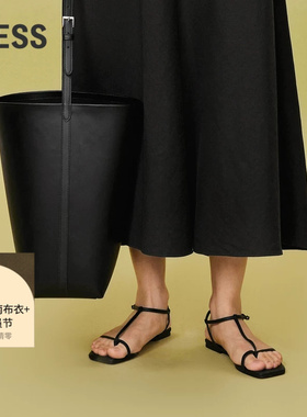 LESS夏季平底凉鞋女简约黑色细带气质单鞋3O4M14000