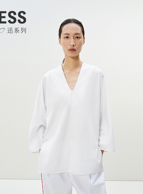 【迅系列】LESS通勤V领白衬衣女简约气质中式休闲衬衫女2P5212420
