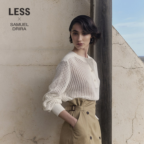 LESS新款套头圆领镂空针织衫女