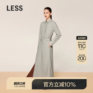 领连衣裙女棉质假两件气质通勤长袖 LESS春秋衬衫 裙子2O8G14700