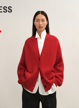 【商场同款】LESS2025冬新中长款红色针织开衫女含羊绒2PB318670