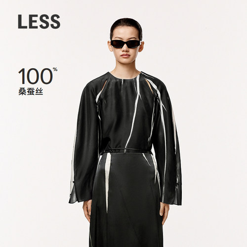 【精工系列】LESS拓印印花衬衫女圆领桑蚕真丝长袖衬衣2O4212220