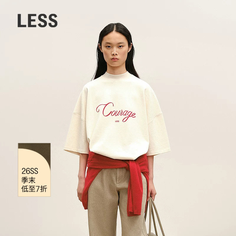 LESS全棉字母半高领T恤图片