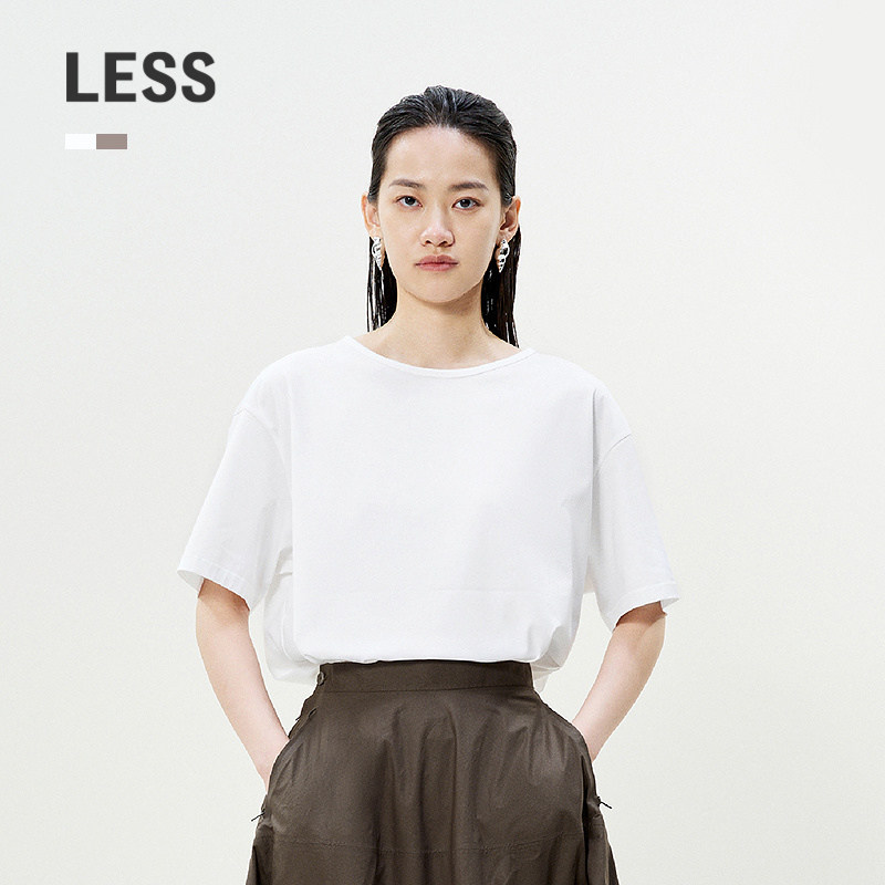 LESS夏季全棉T恤女通勤休闲宽松圆领纯色百搭短袖上衣女2P51