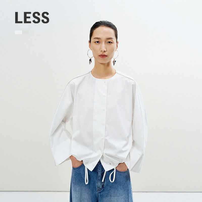 LESS夏圆领抽绳宽松休闲短款通勤连肩袖衬衫上衣女2P42119