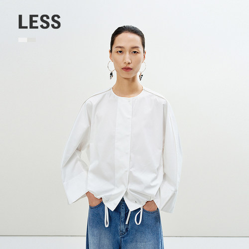 LESS新款宽松抽绳连肩袖衬衣女