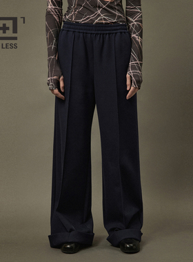 【周迅同款】LESS春秋裤子女休闲简约宽松深藏青阔腿裤2N9E10600