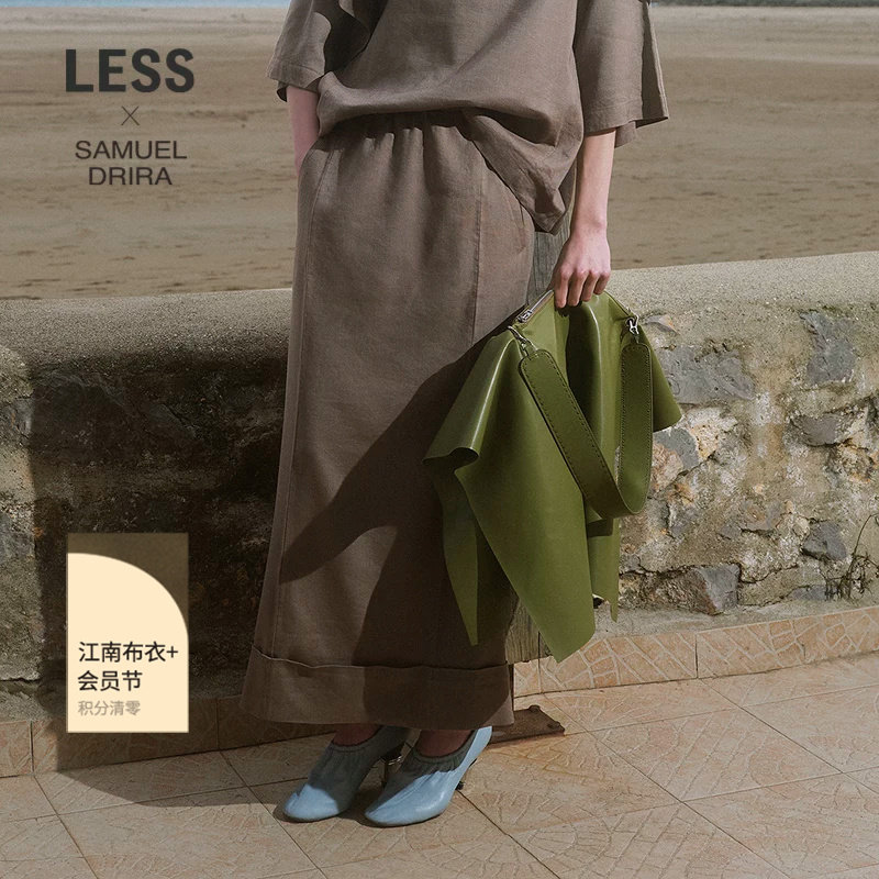 【SAMUEL系列】LESS春休闲纯色腰裙简约抽绳A字半身裙2P