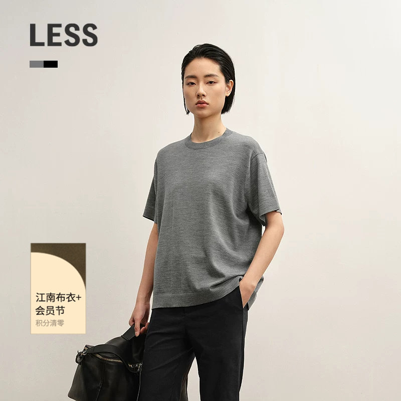 【0压系列】LESS秋简约丝羊绒羊毛短袖套头针织衫2P73185