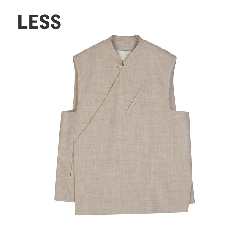 LESS春秋一粒扣不对称开襟外套女休闲宽松中长款马甲2O8510