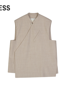 LESS春秋一粒扣不对称开襟外套女休闲宽松中长款马甲2O8510080