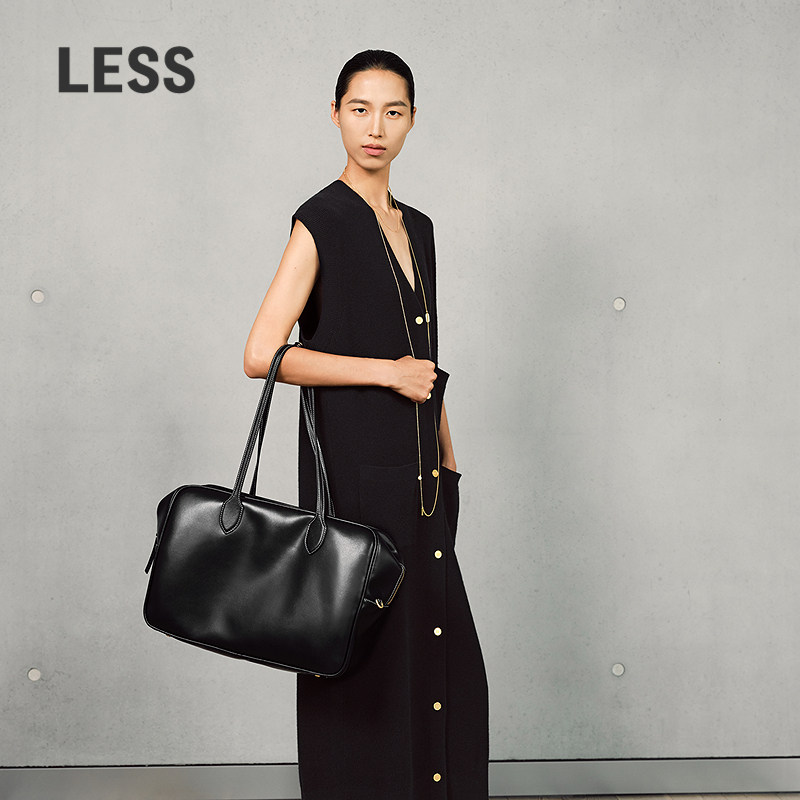 LESS春绵羊毛V领优雅时尚长裙宽松无袖修身针织连衣裙2P1G1