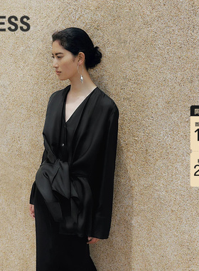 LESS春季桑蚕真丝衬衣女多种穿法设计感气质V领长袖衬衫2P2210920