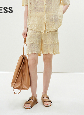 LESS时髦度假风短裤女夏季编织感镂空针织直筒裤子含里2P4E10230