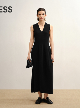 【商场同款】LESS2025年秋新款V领修身美丽诺羊毛背心裙2P7G17070