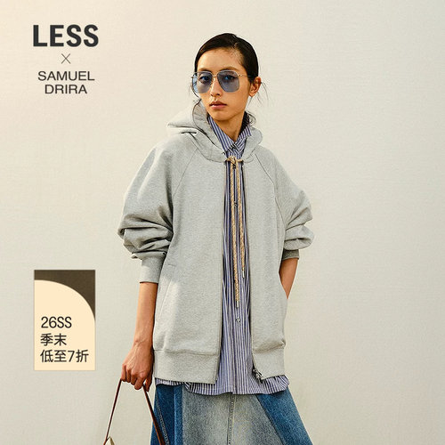 LESS插肩袖连帽拉链卫衣