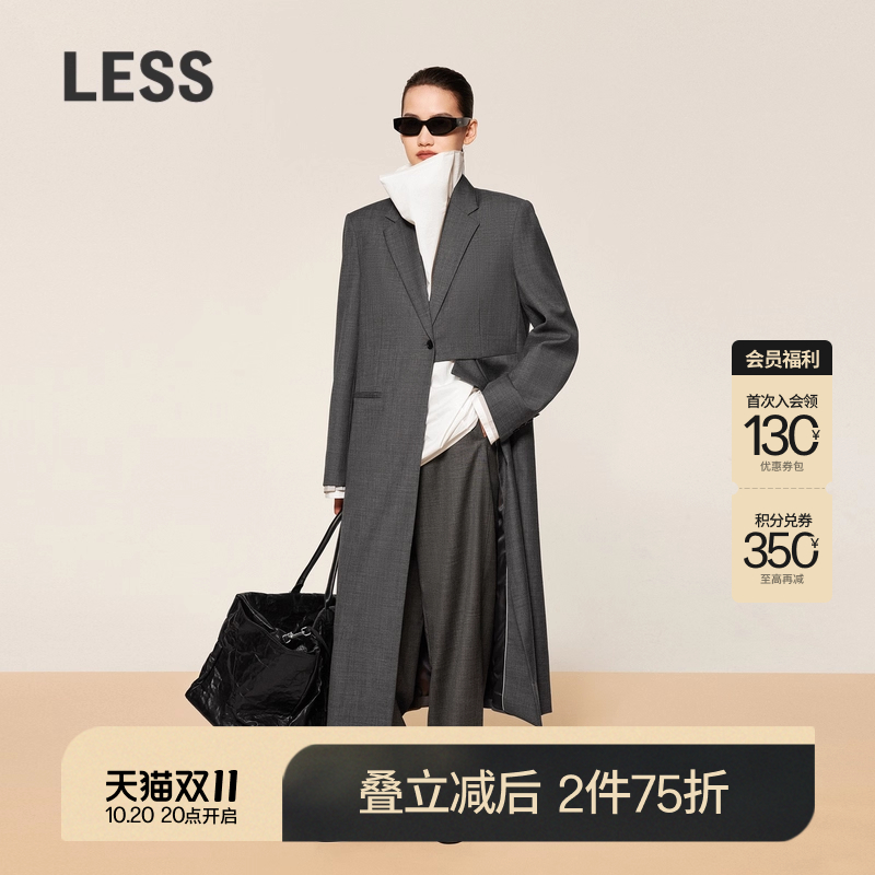 LESS绵羊毛解构长款西装领风衣