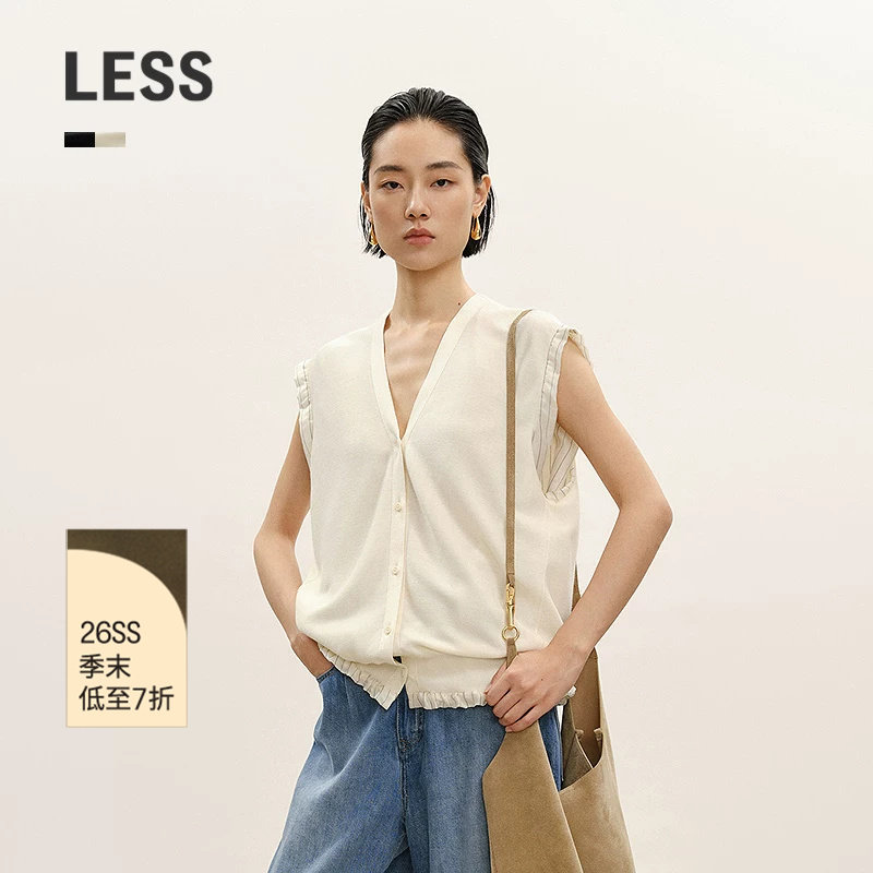 LESSV领开襟无袖背心针织衫图片