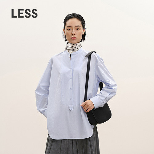 LESS立领长绒棉套头衬衫