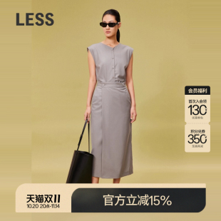 背心裙2O4G11930 连衣裙职场通勤感长款 LESS夏季 丝羊毛小宽肩无袖