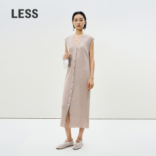 背心长裙2P5G14040 无袖 LESS简约坑条针织连衣裙通勤修身 V领法式