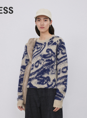 LESS云龙纹毛衣女设计感宽松马海毛圆领套头针织衫2O1313960