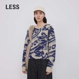 LESS云龙纹毛衣女设计感宽松马海毛圆领套头针织衫 2O1313960
