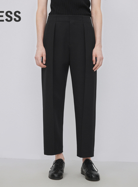 LESS黑色西装裤女高腰显瘦垂感直筒八分休闲裤子2N8E11000