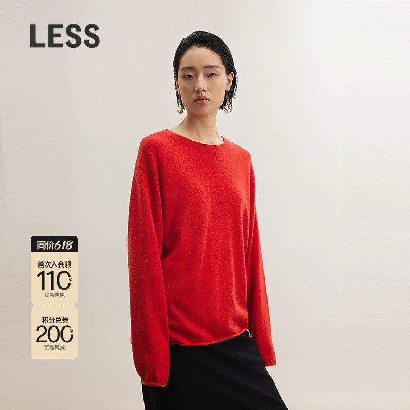 【0压系列】LESS山羊绒针织衫女休闲宽松红色套头上衣女2OB3