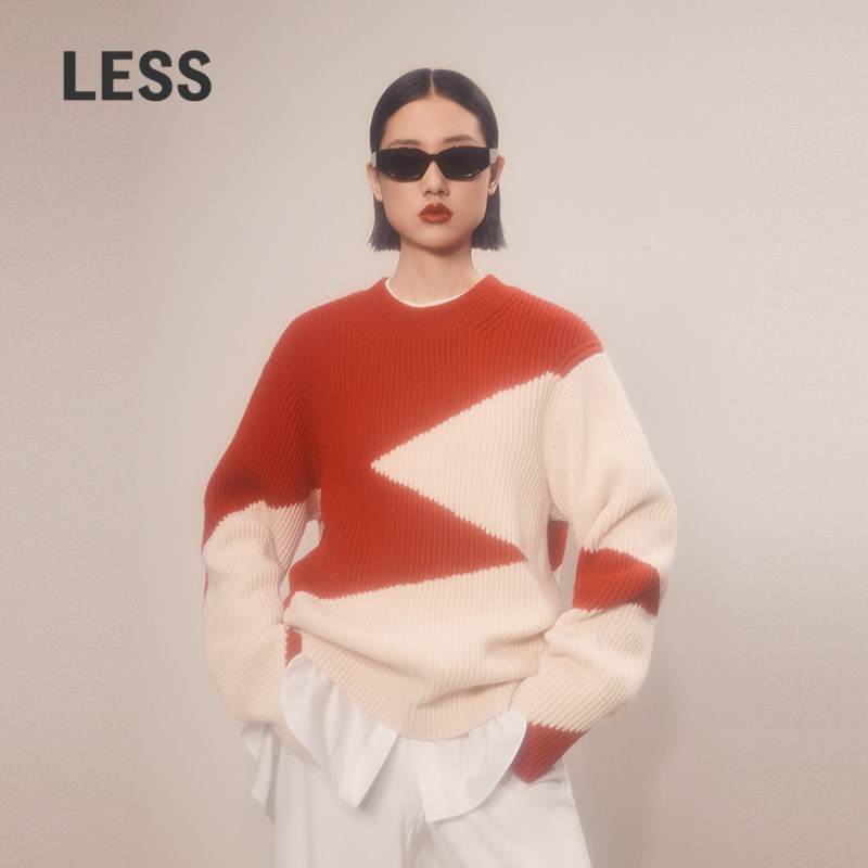 LESS套头款提花毛衣女几何撞色