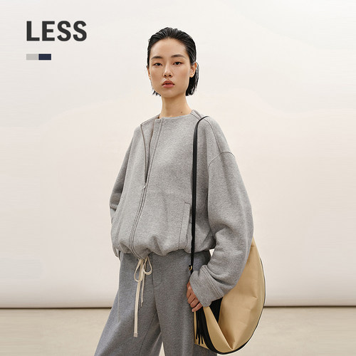 LESS无领宽松休闲拉链开襟卫衣