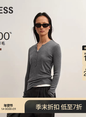 【商场同款】LESS2025年秋新款全羊毛圆领修身长袖T恤女2P9116400