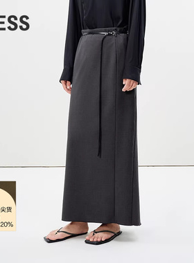 LESS春通勤职场利落腰裙绵羊毛优雅气场直筒高腰半裙2P2D20960