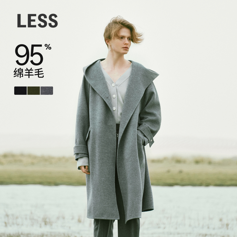 LESS秋冬连帽双面呢大衣含山羊绒