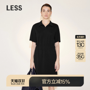 LESS夏季 连衣裙2N6G13490 棉质裙子女休闲简约翻领松紧收腰短袖