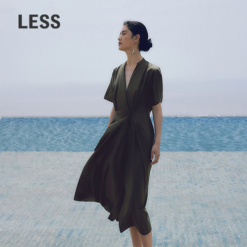 LESS通勤休闲收腰全棉短袖连衣裙