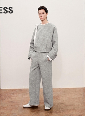 LESS秋冬棉空气层阔腿裤女简约休闲运动感宽松直筒长裤2O9E12390