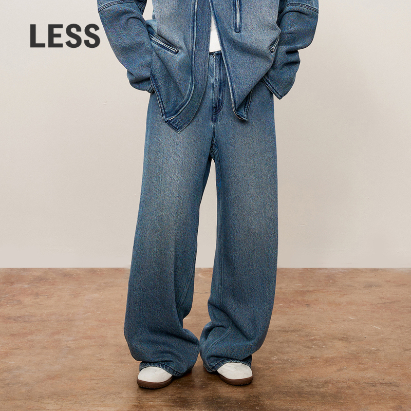 LESS春秋丹宁风宽松阔腿裤女时尚休闲宽松直筒牛仔长裤2O7E13980