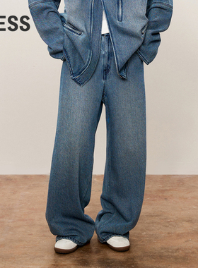 LESS春秋丹宁风宽松阔腿裤女时尚休闲宽松直筒牛仔长裤2O7E13980