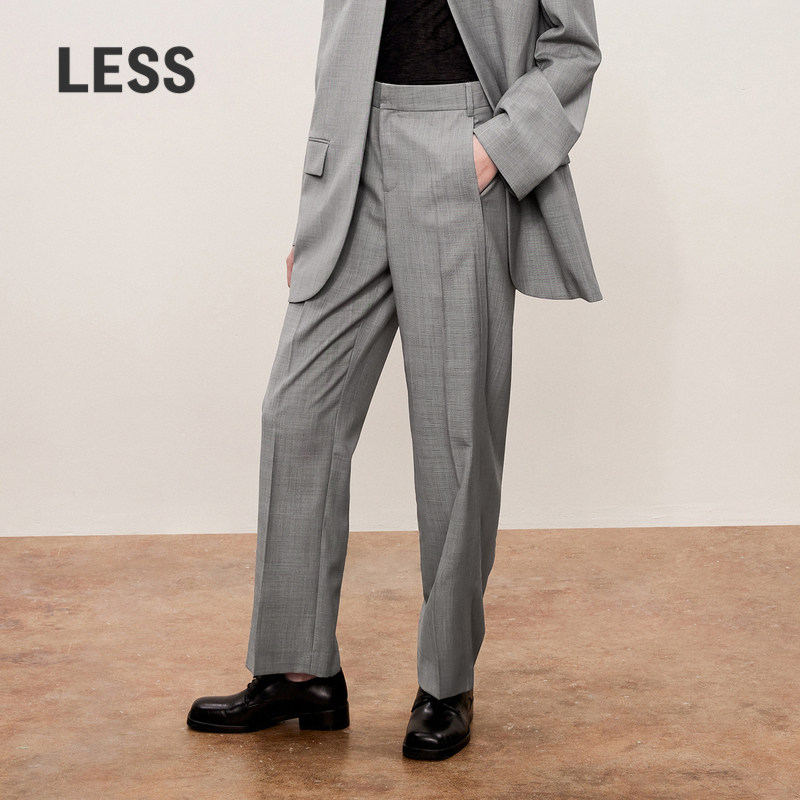 LESS春秋通勤直筒西装裤女灰直筒绵羊毛薄花呢休闲裤子2O8E1