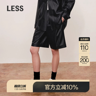 女休闲直筒通勤黑色百搭中裤 LESS复古高腰PU皮短裤 女2O8E10340