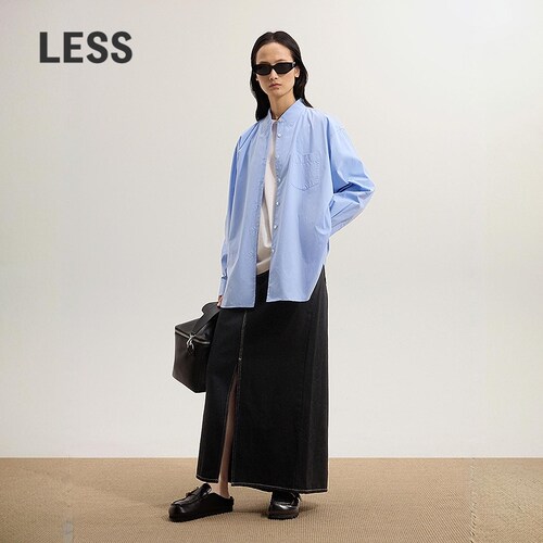 LESS全棉A字直筒开衩半身裙